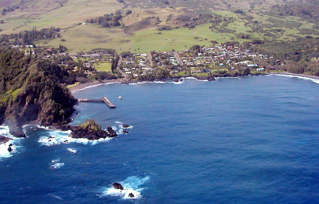 An aerial view of Hana, Hawaii, the village from which the Sarah Joe and its crew went missing.